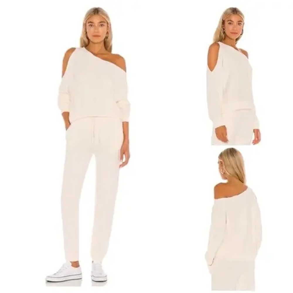 LANSTON x REVOLVE | One Shoulder Cotton Blend Pullover in Cream | Size Small - Picture 3 of 9